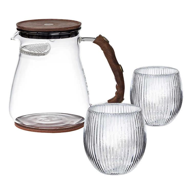 【組合】樸風時尚玻璃煮茶器+束光杯*2