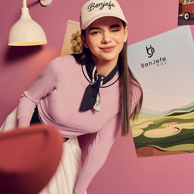 女款 M10韓國Benjefe Golf同步/正韓時尚薄款圓領針織刺繡條紋長衫/韓版高爾夫球針織衣