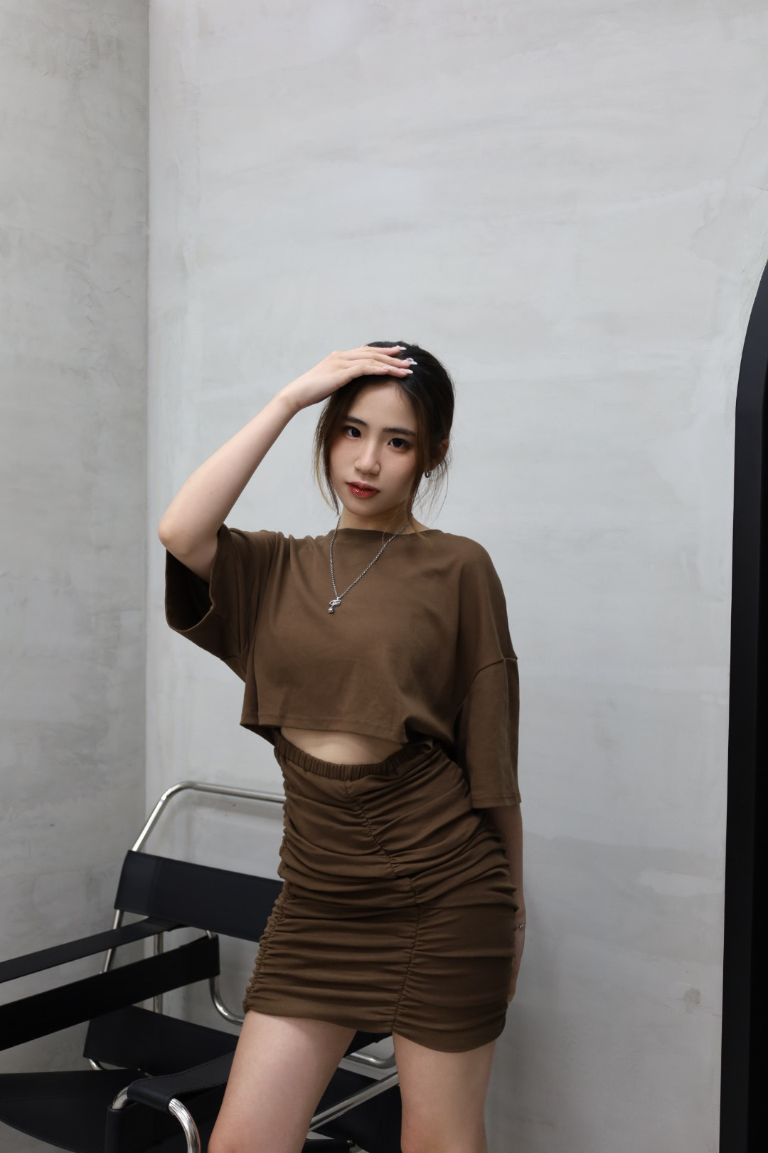 雙面穿挖洞抓皺短洋