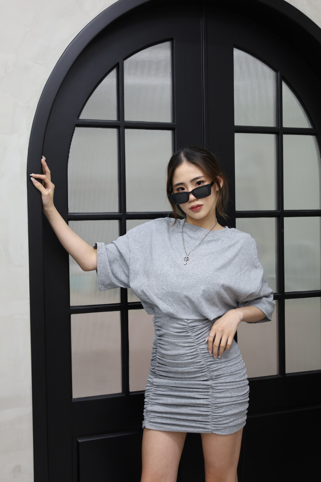 雙面穿挖洞抓皺短洋