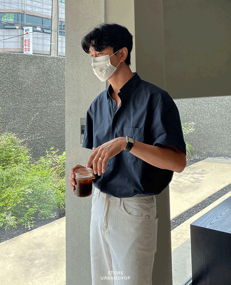 寬鬆落肩短袖襯衫 / 白2 / 不提供退換貨