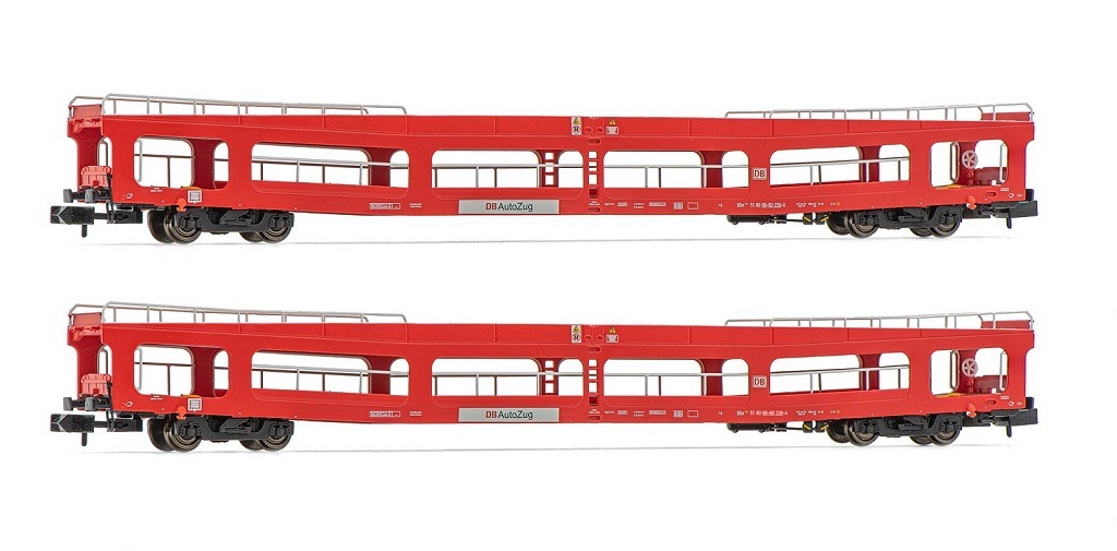 Arnold HN4354 N scale DB Autozug, 2-unit set, car transporter DDm, red livery, period VI