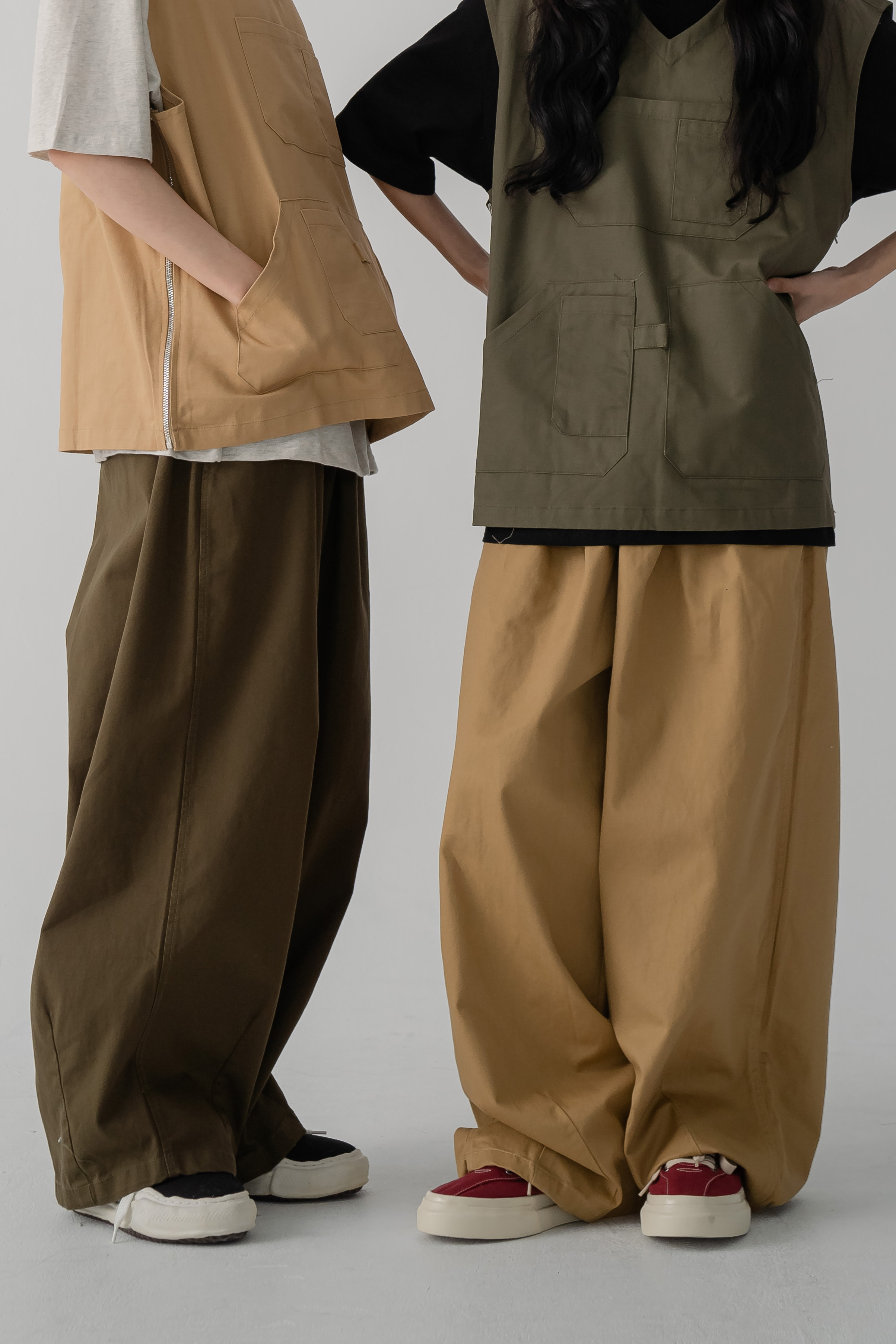 日系半鬆緊寬鬆落地工裝褲