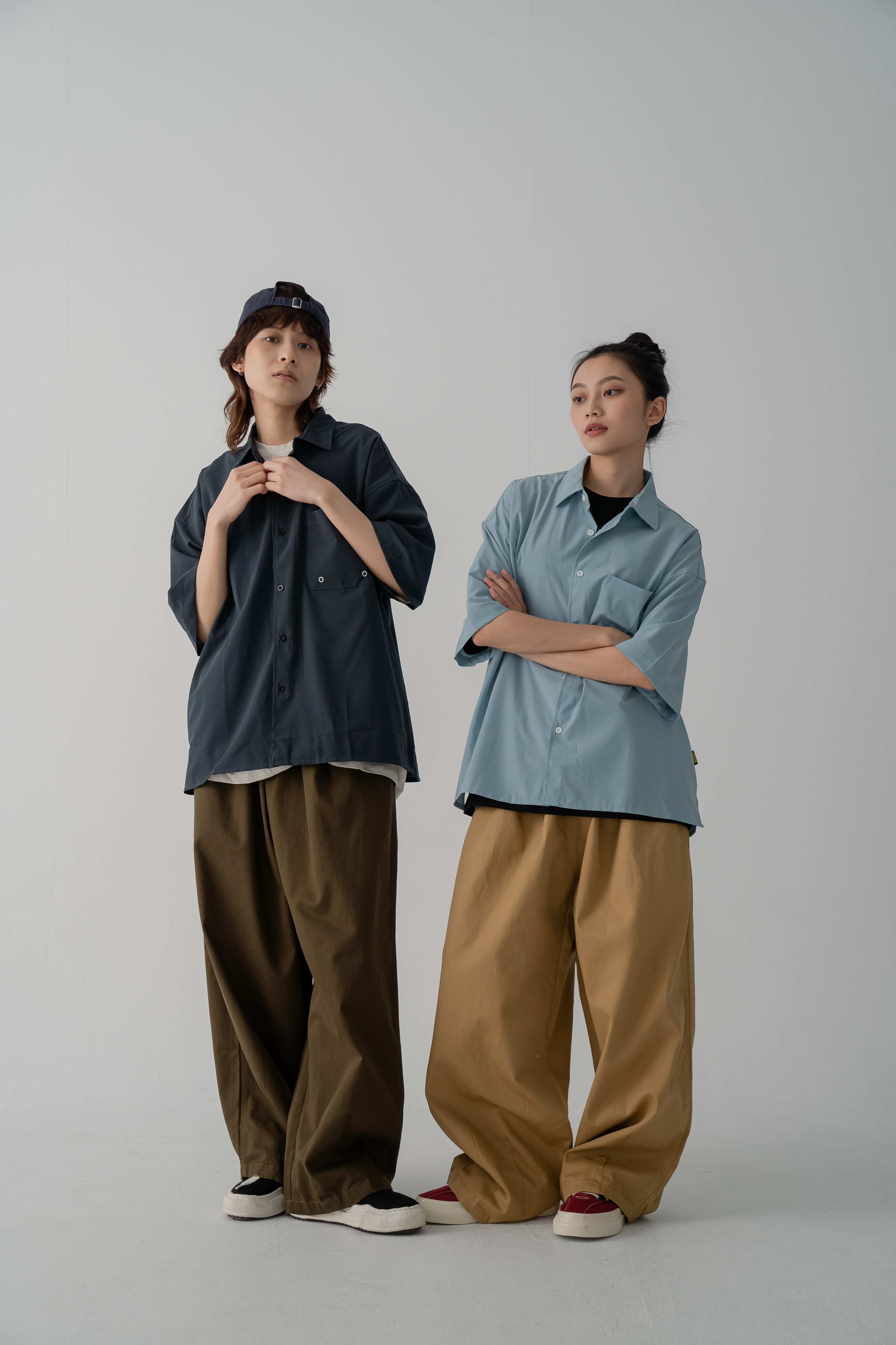 日系半鬆緊寬鬆落地工裝褲