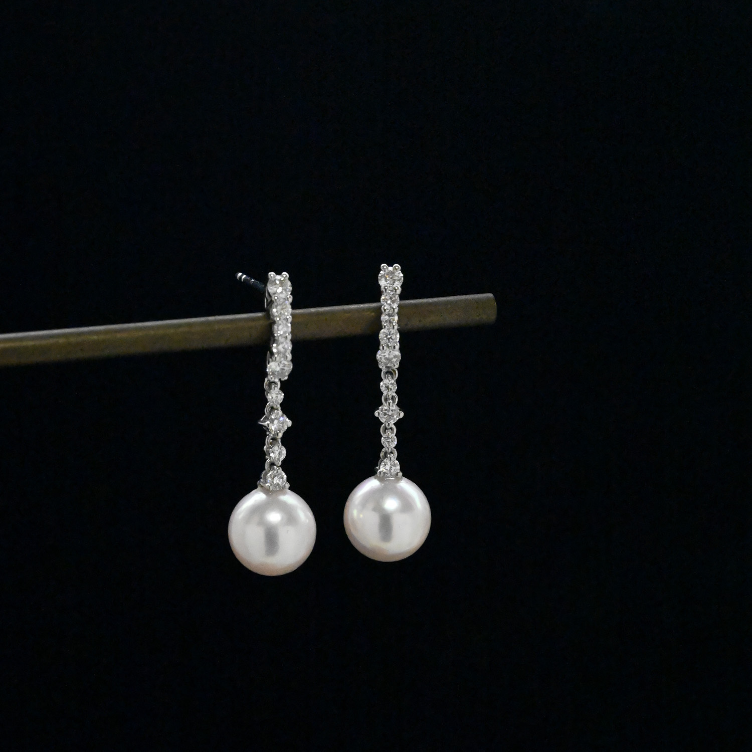18K Long Diamond Akoya Pearl Earring