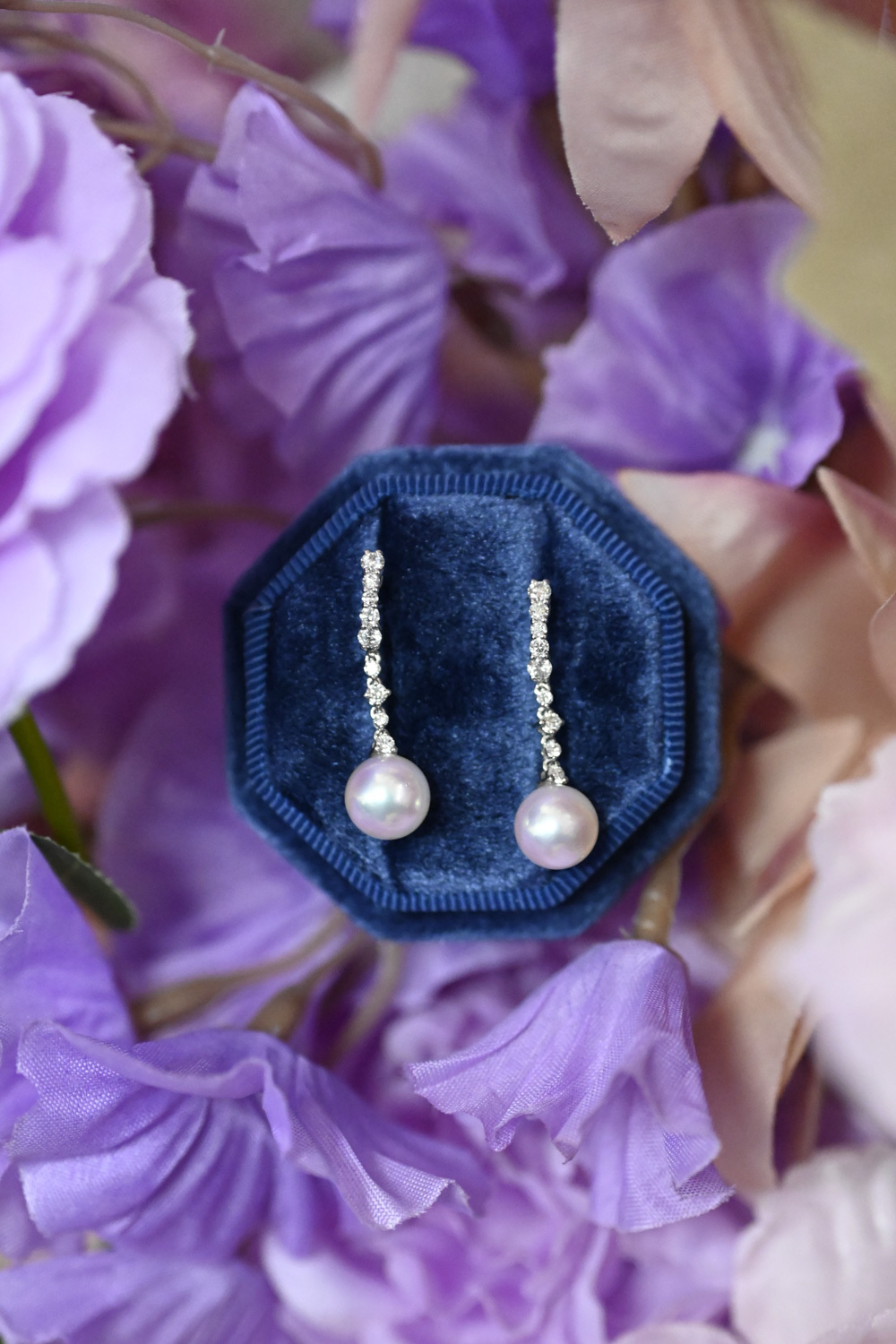 18K Long Diamond Akoya Pearl Earring