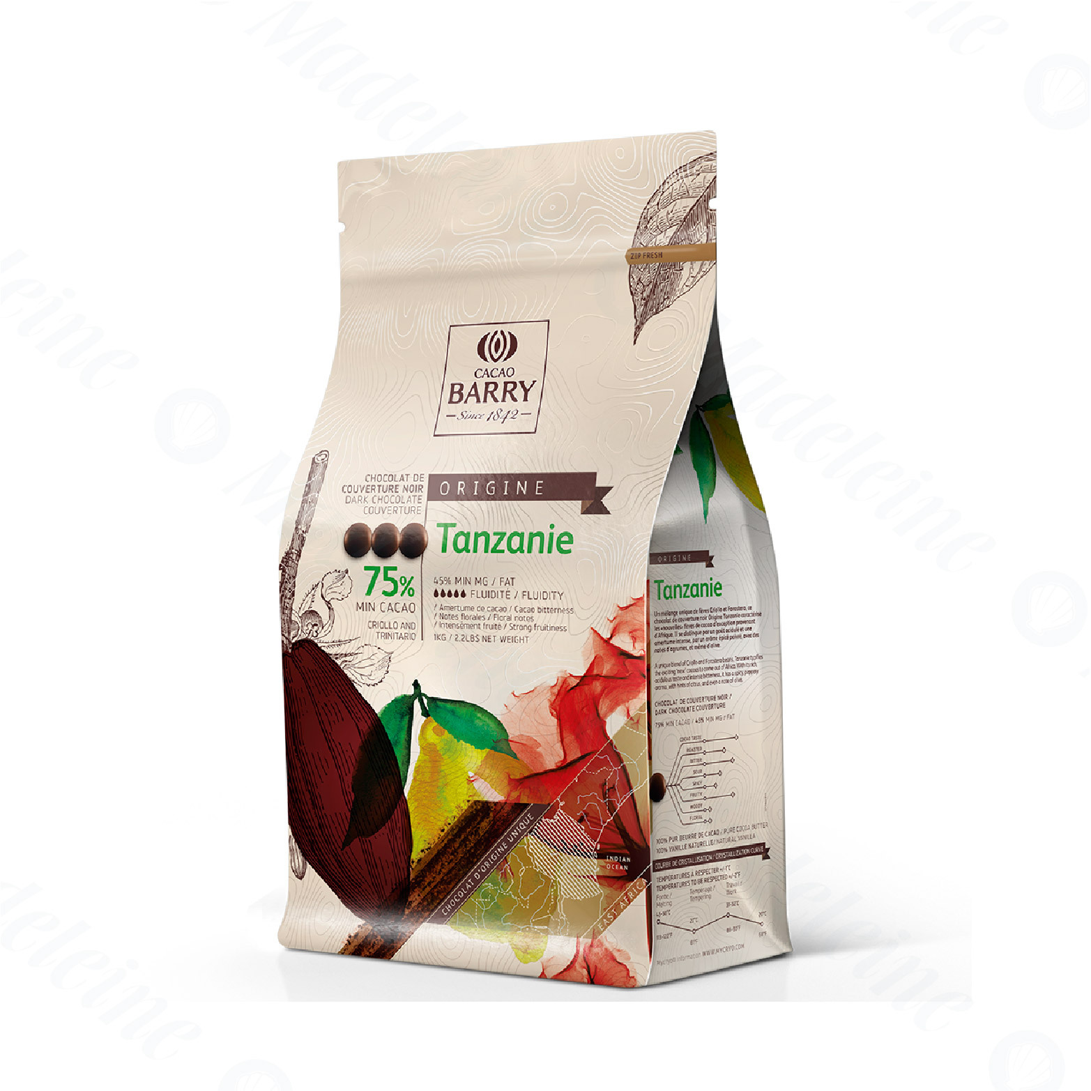 [ 頂級巧克力 ] 法國CACAO BARRY 75%坦桑尼亞純苦甜調溫巧克力 (鈕扣型)