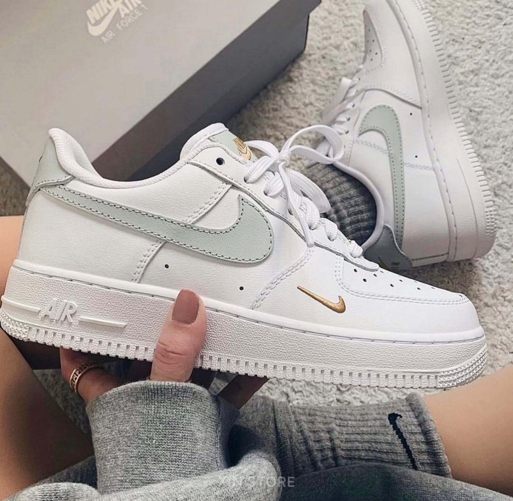 NikeW Air Force 1 Low Mini Swoosh 雙勾小金勾金釦薄荷綠