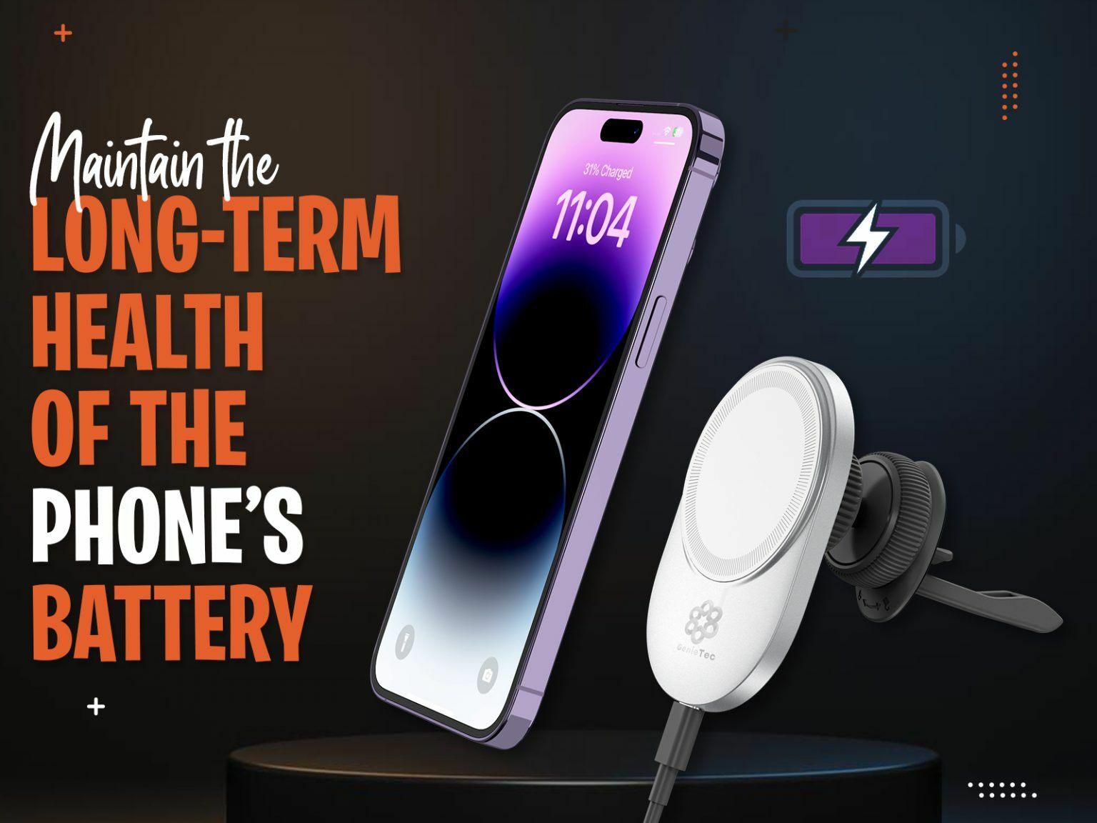 GenieTec Magsafe智能快速無線車用充電器及支架