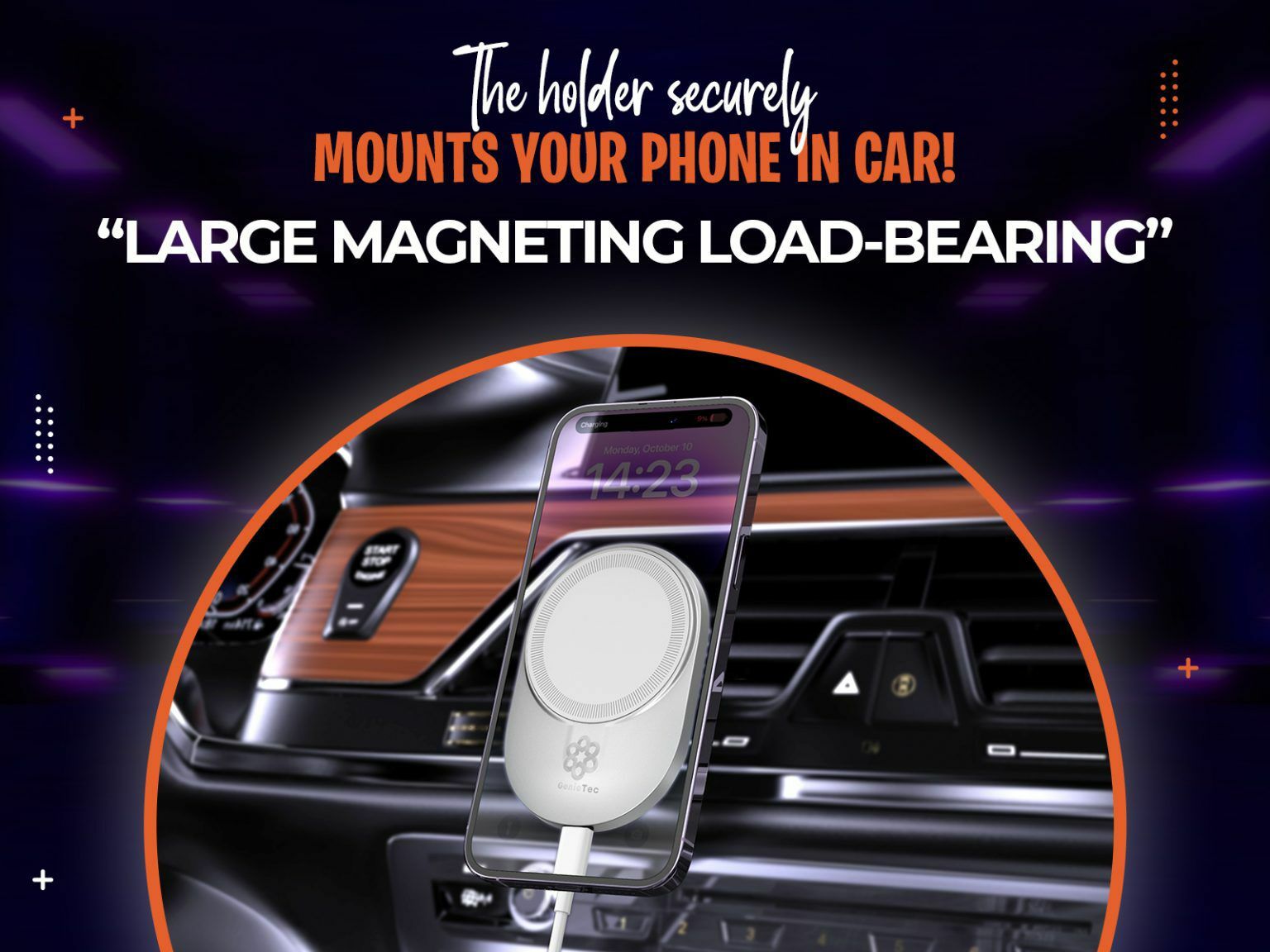 GenieTec Magsafe智能快速無線車用充電器及支架