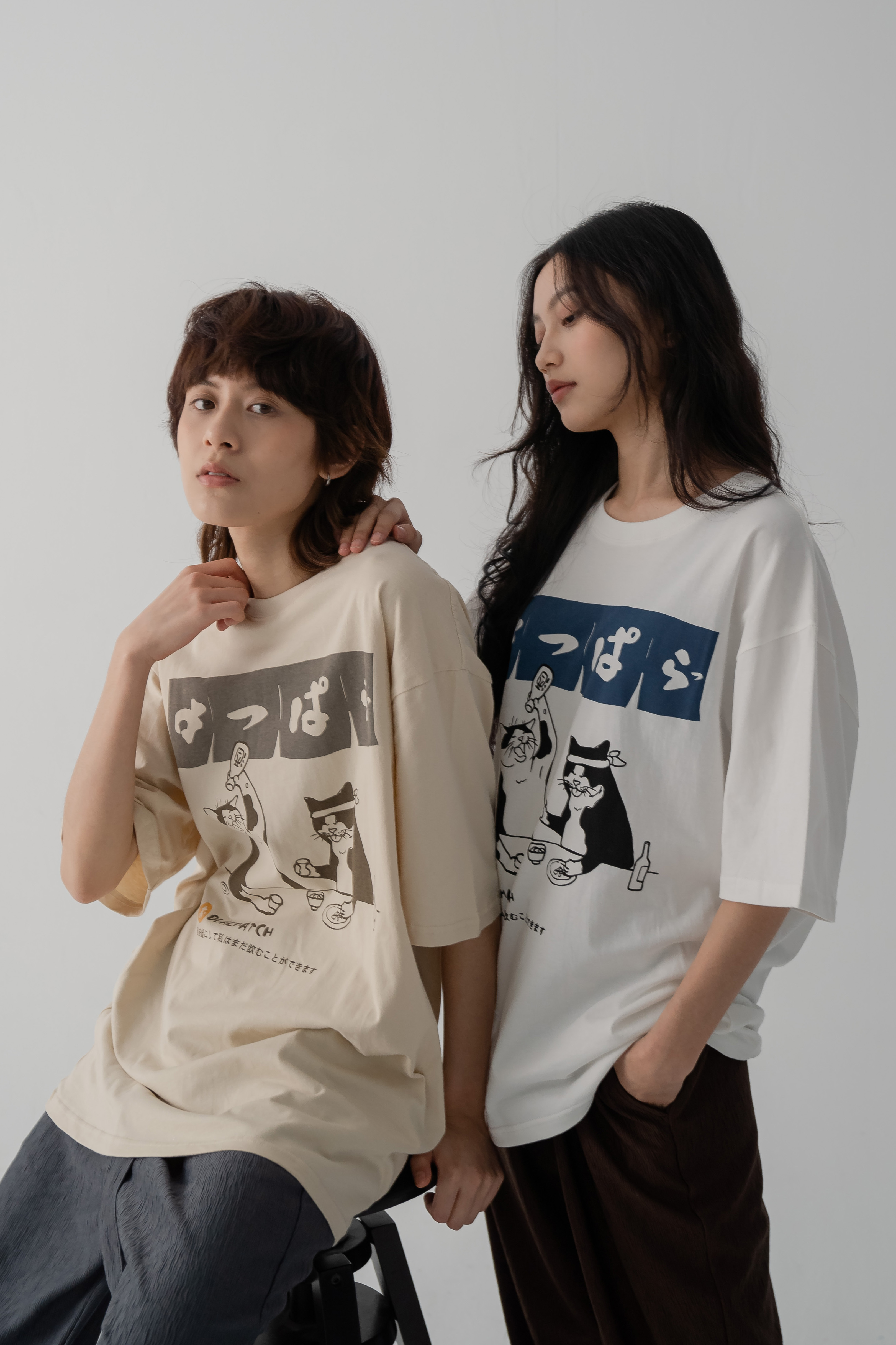 日系貓酒鬼印花短袖T