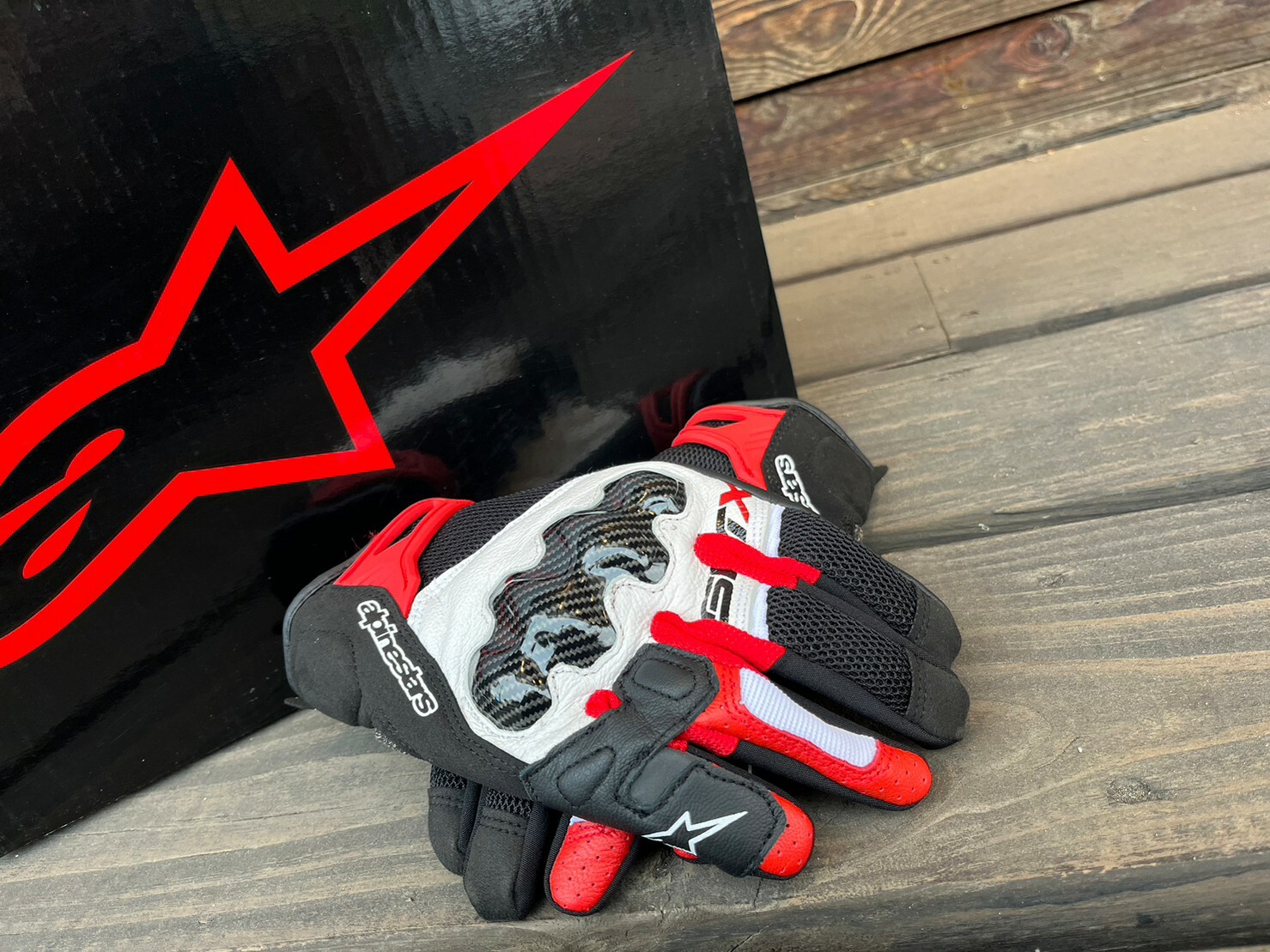 ALPINESTARS SMX-R GLOVES  BLACK / WHITE / BRIGHT RED 黑白螢光紅 皮布手套 ASIA FIT 亞洲版 SMXR