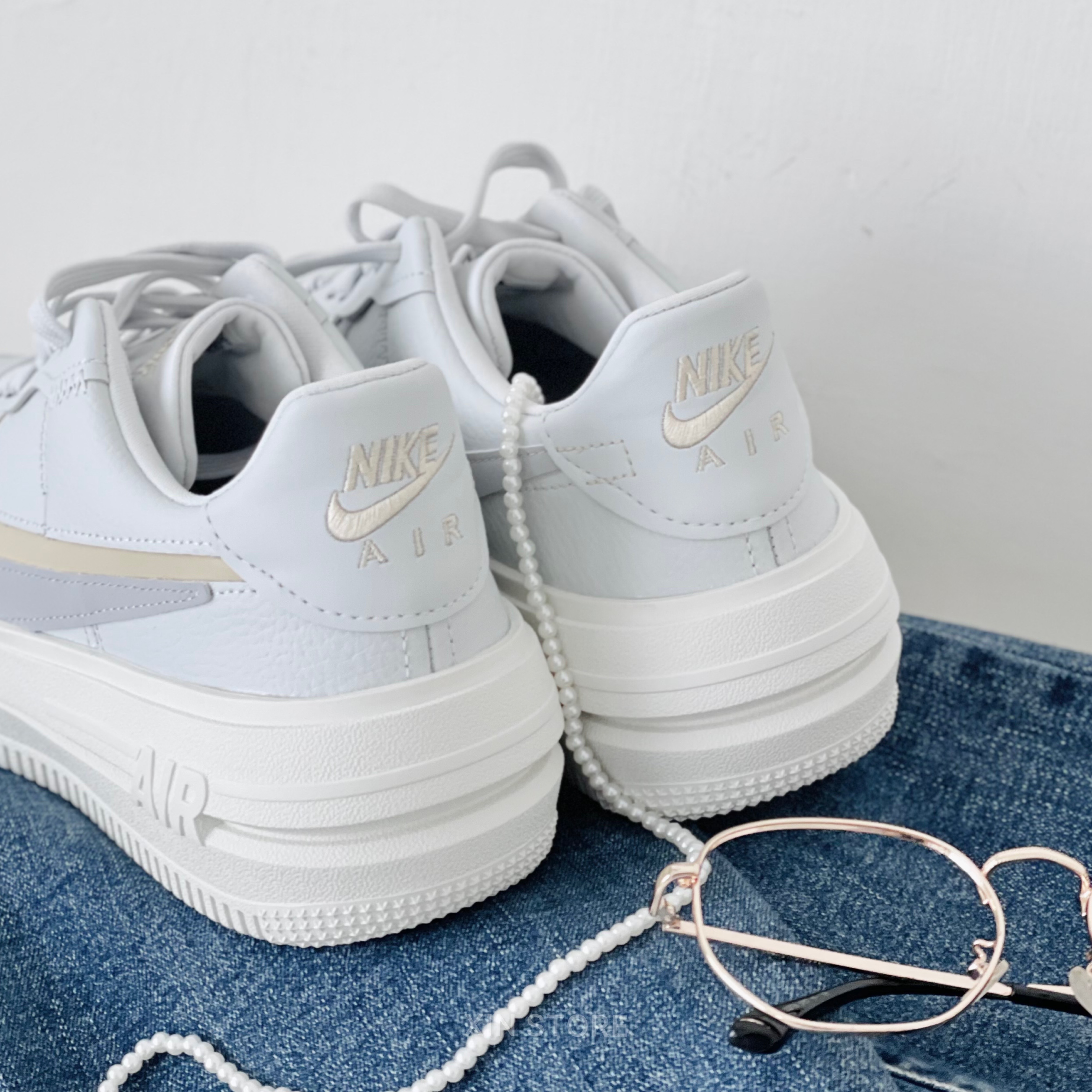 Nike W Air Force 1 PLT.AF.ORM 休閒鞋厚底增高皮革金灰雙勾白灰