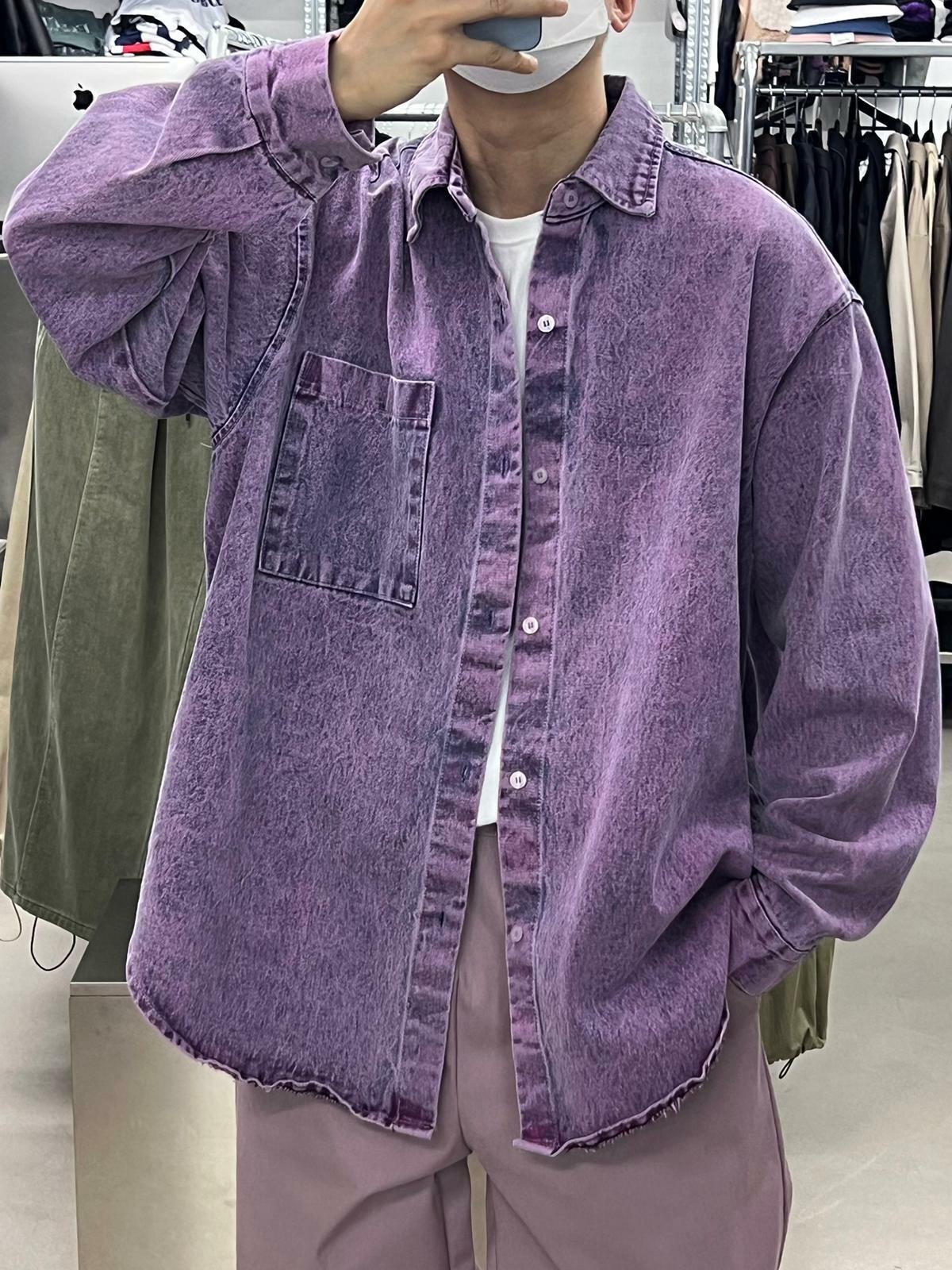 淨色洗水牛仔長袖恤衫 S1972