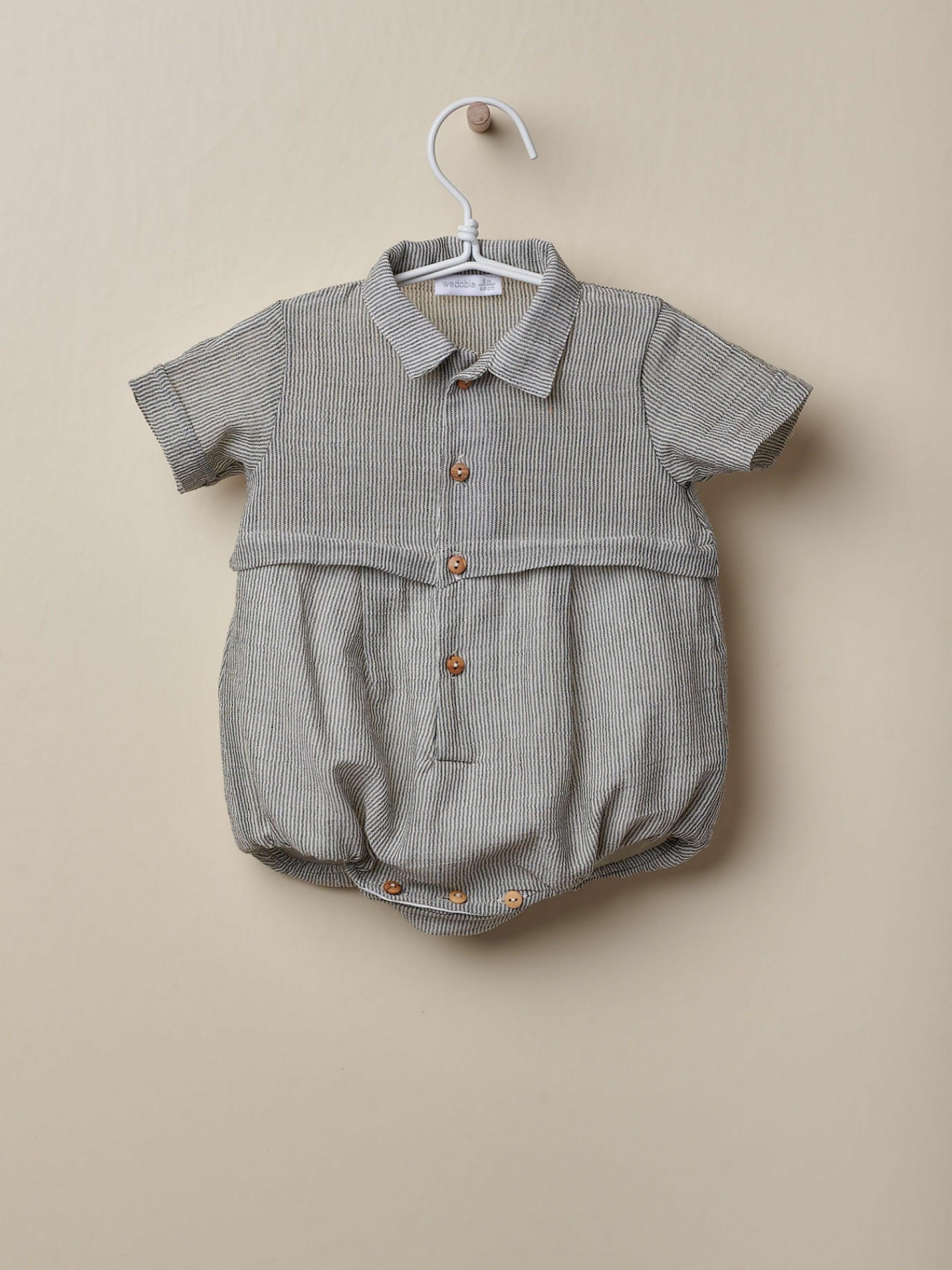 葡萄牙Wedoble 有機棉細條紋包屁衣 - Grey Pinstripe
