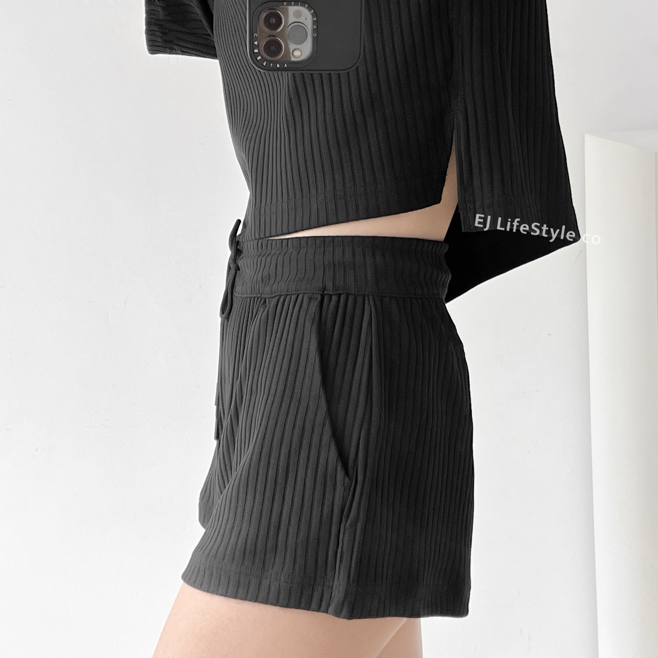 NIKE NSW 黑色 刺繡小勾 螺紋 短褲 DV7863-010 / 現貨