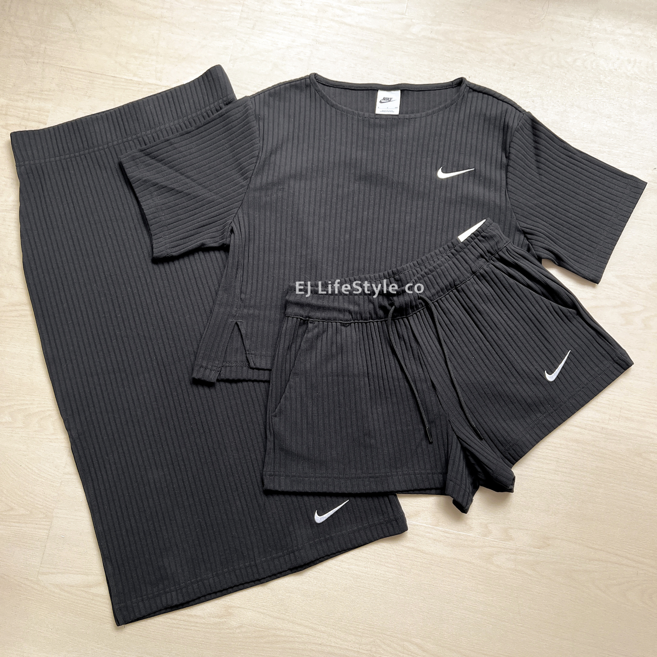 NIKE NSW 黑色 刺繡小勾 螺紋 短褲 DV7863-010 / 現貨