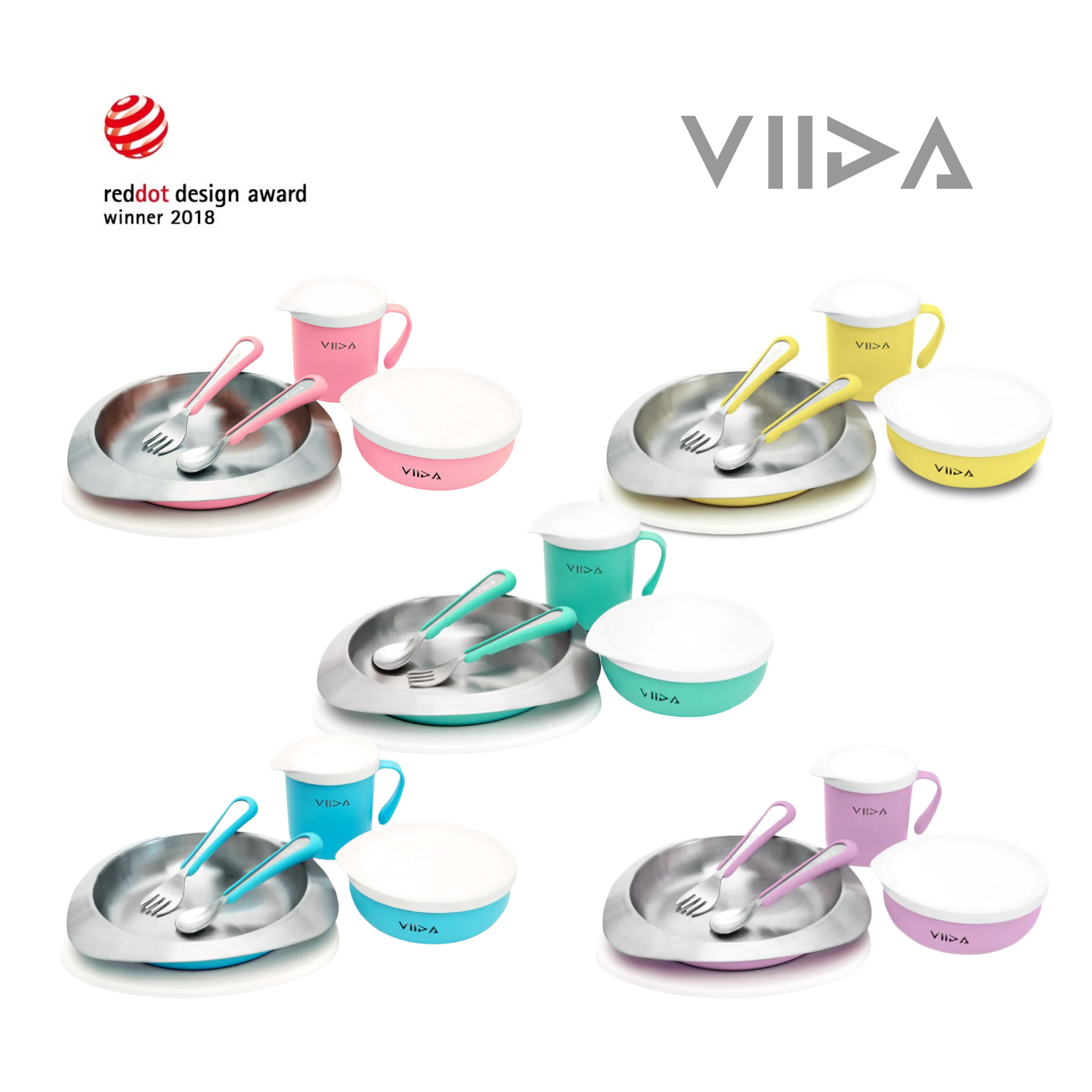 Viida Soufflé Antibacterial Stainless Steel Kids Tableware Set