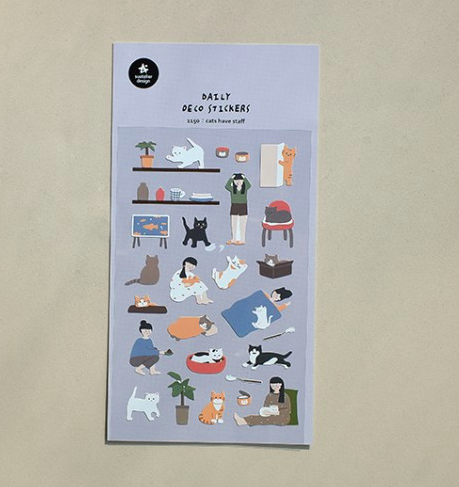 貓咪與鏟屎官 日常系列手帳貼紙#1150｜韓國Suatelier