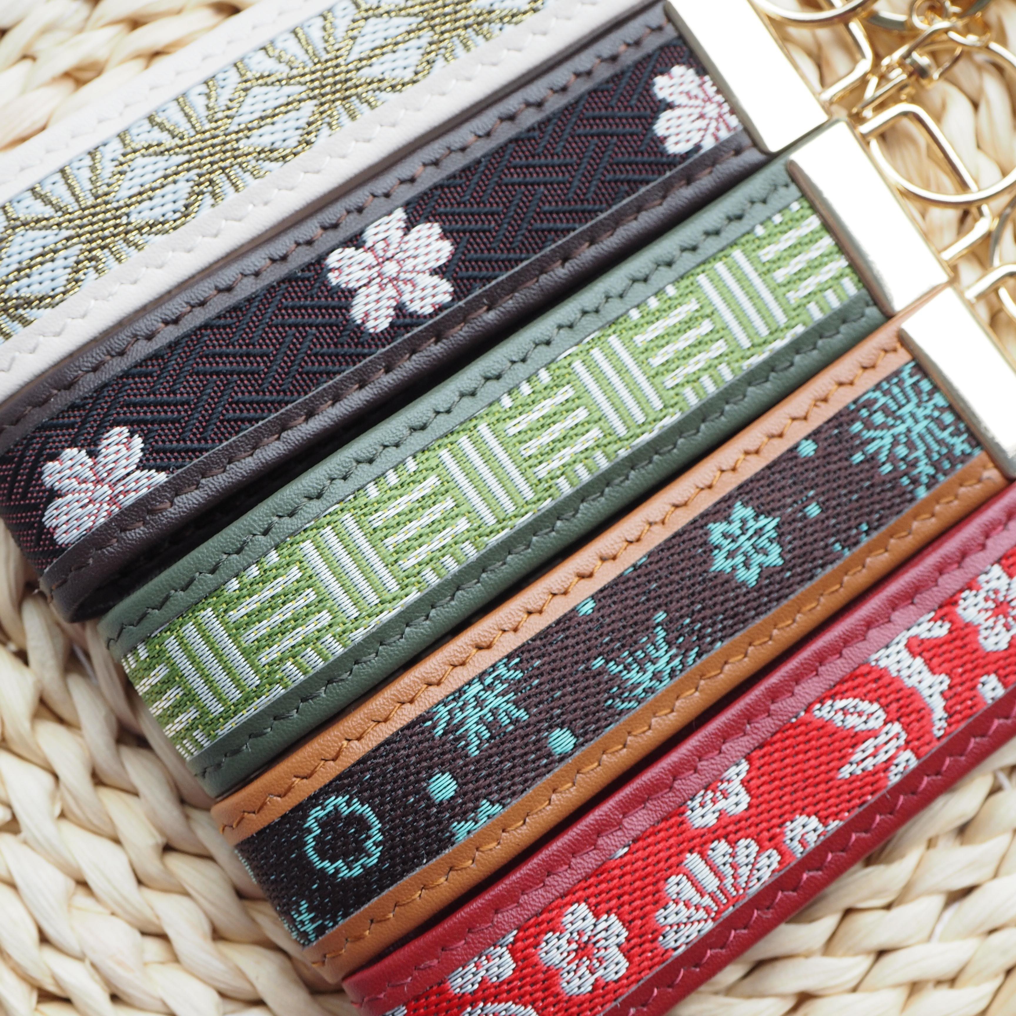 日本織物x全手縫皮革匙扣