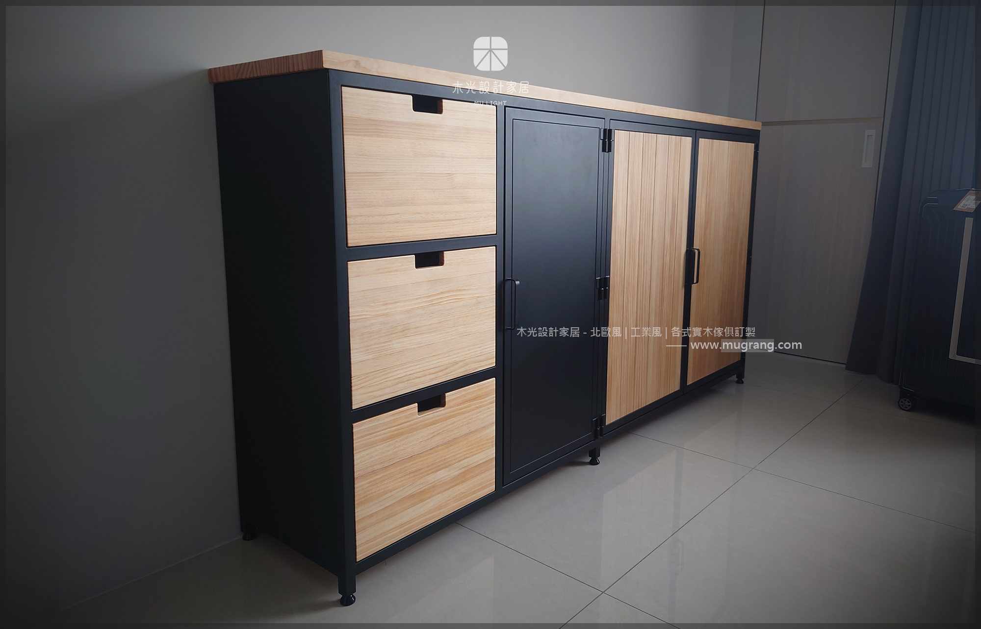 台灣製-工業風收納實木抽屜鐵櫃