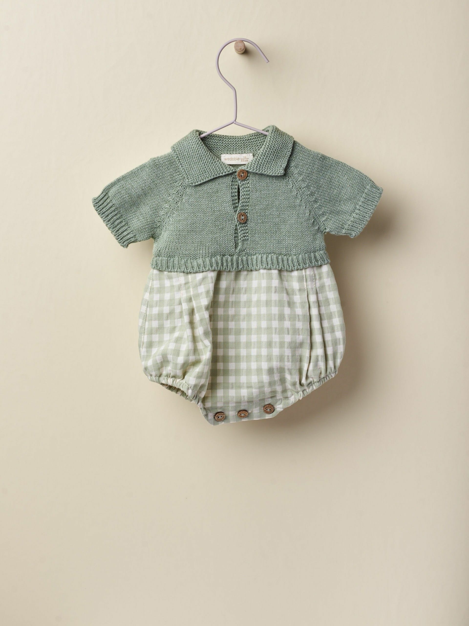 【口水款】葡萄牙Wedoble 純棉維希格拼接包屁衣 - Dry Green