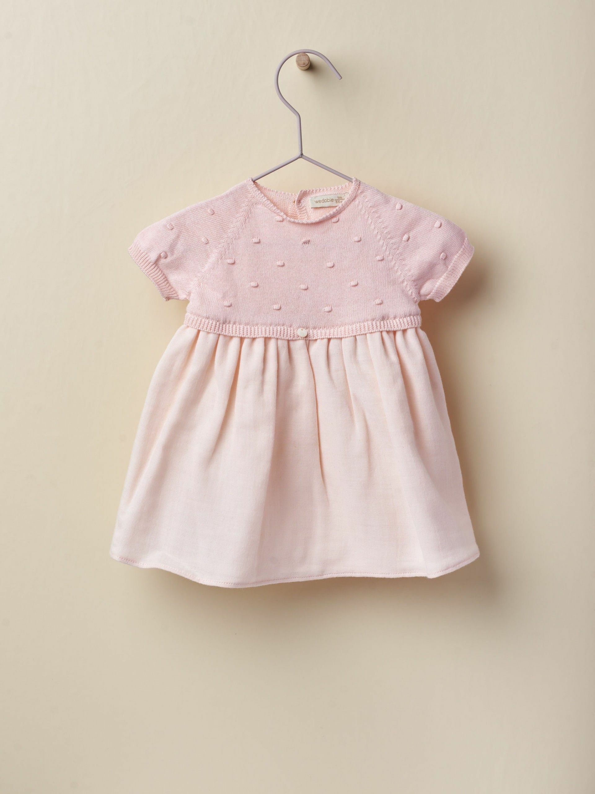 葡萄牙Wedoble 有機棉雪點拼接洋裝 - Soft Pink