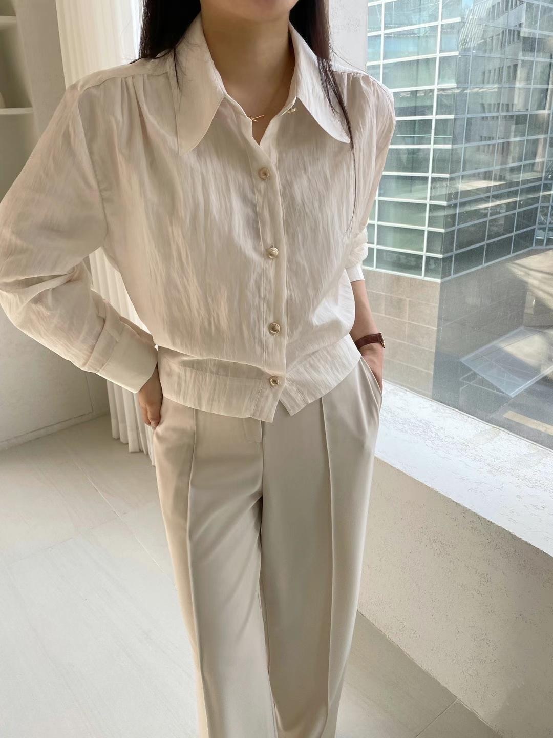 通勤小金鈕皺紋恤衫