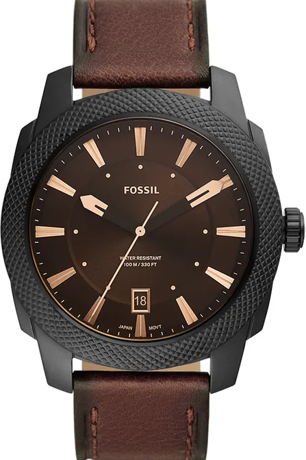 萬年鐘錶 - Fossil  Machine 簡約復古爵士棕色皮革款男錶 FS5972  錶徑49MM