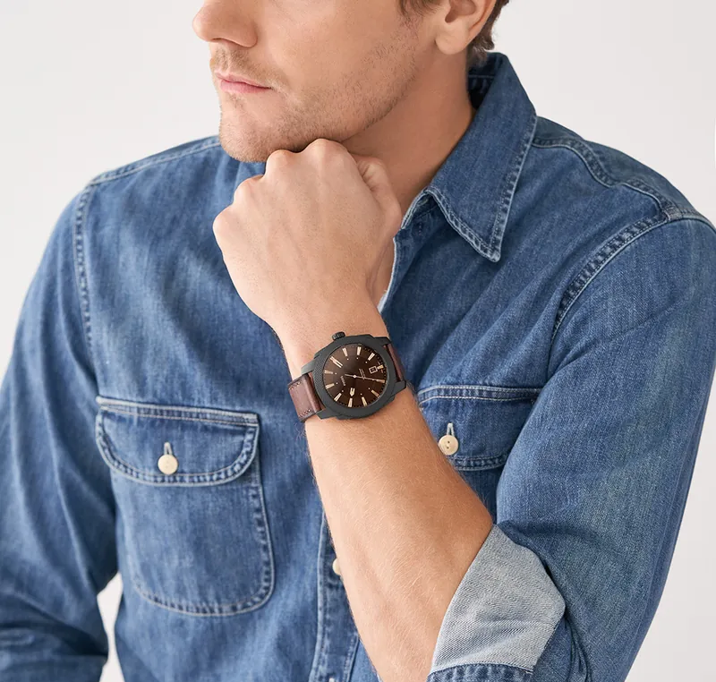 萬年鐘錶 - Fossil  Machine 簡約復古爵士棕色皮革款男錶 FS5972  錶徑49MM