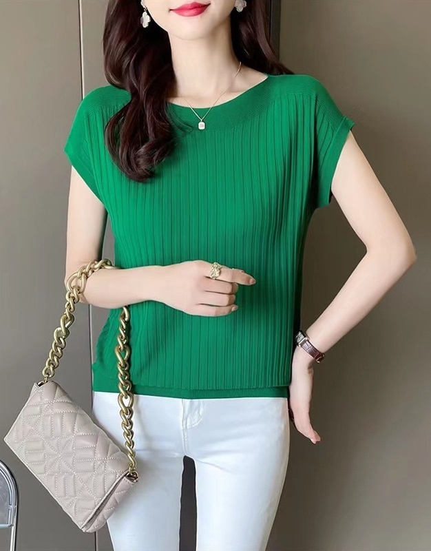 平領落肩包袖針織上衣 五色