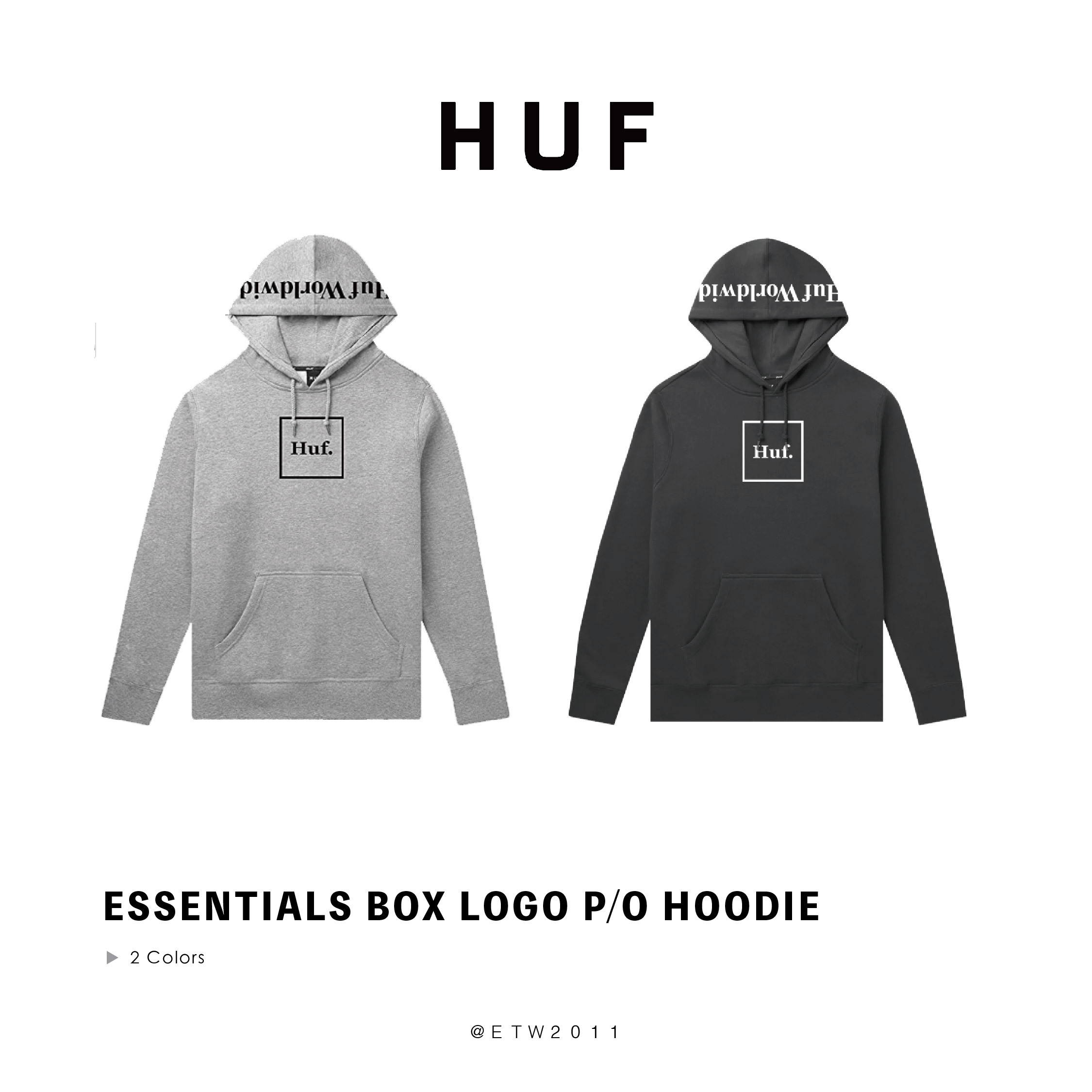 ☆ETW☆【EASY TO WEAR】HUF ESSENTIALS BOX LOGO P/O HOODIE 連帽T 帽T 黑 灰