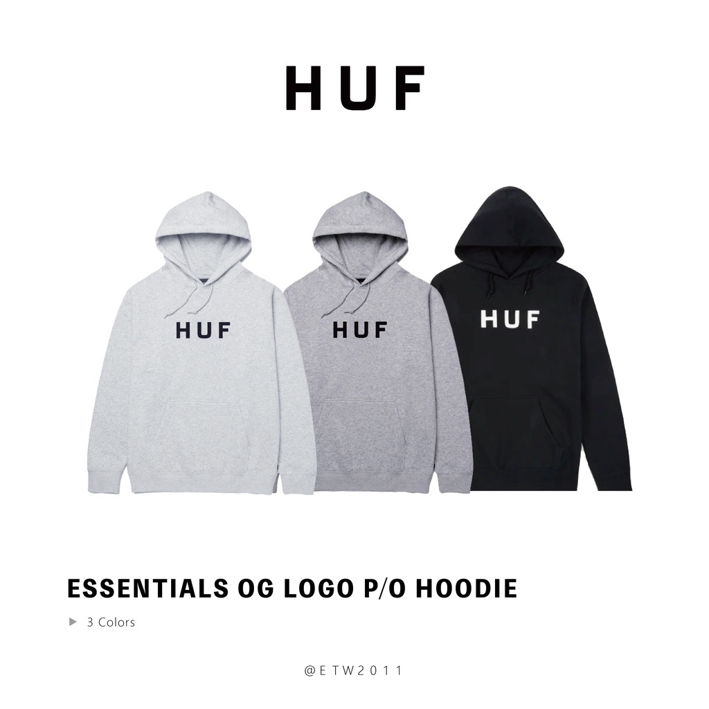 ☆ETW☆【EASY TO WEAR】HUF ESSENTIALS OG LOGO P/O HOODIE 連帽 帽T 黑色 灰色 現貨