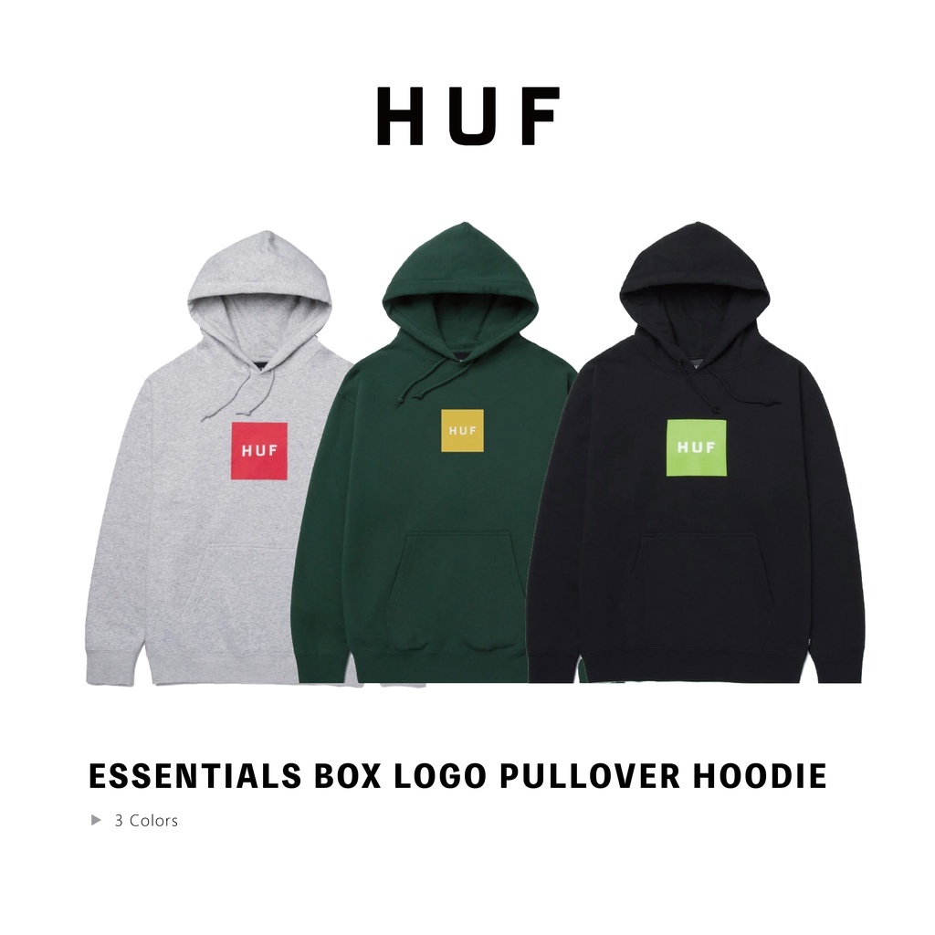 ☆ETW☆【EASY TO WEAR】HUF ESSENTIALS BOX LOGO P/O HOODIE 黑 灰 綠 帽T 現貨