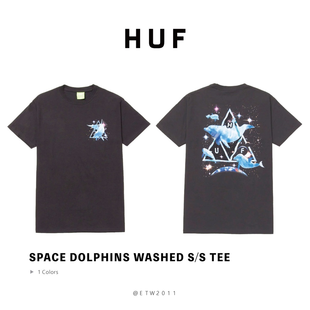 ☆ETW☆【EASY TO WEAR】HUF SPACE DOLPHINS WASHED S/S TEE 水洗黑 海豚 短袖 T恤 短T