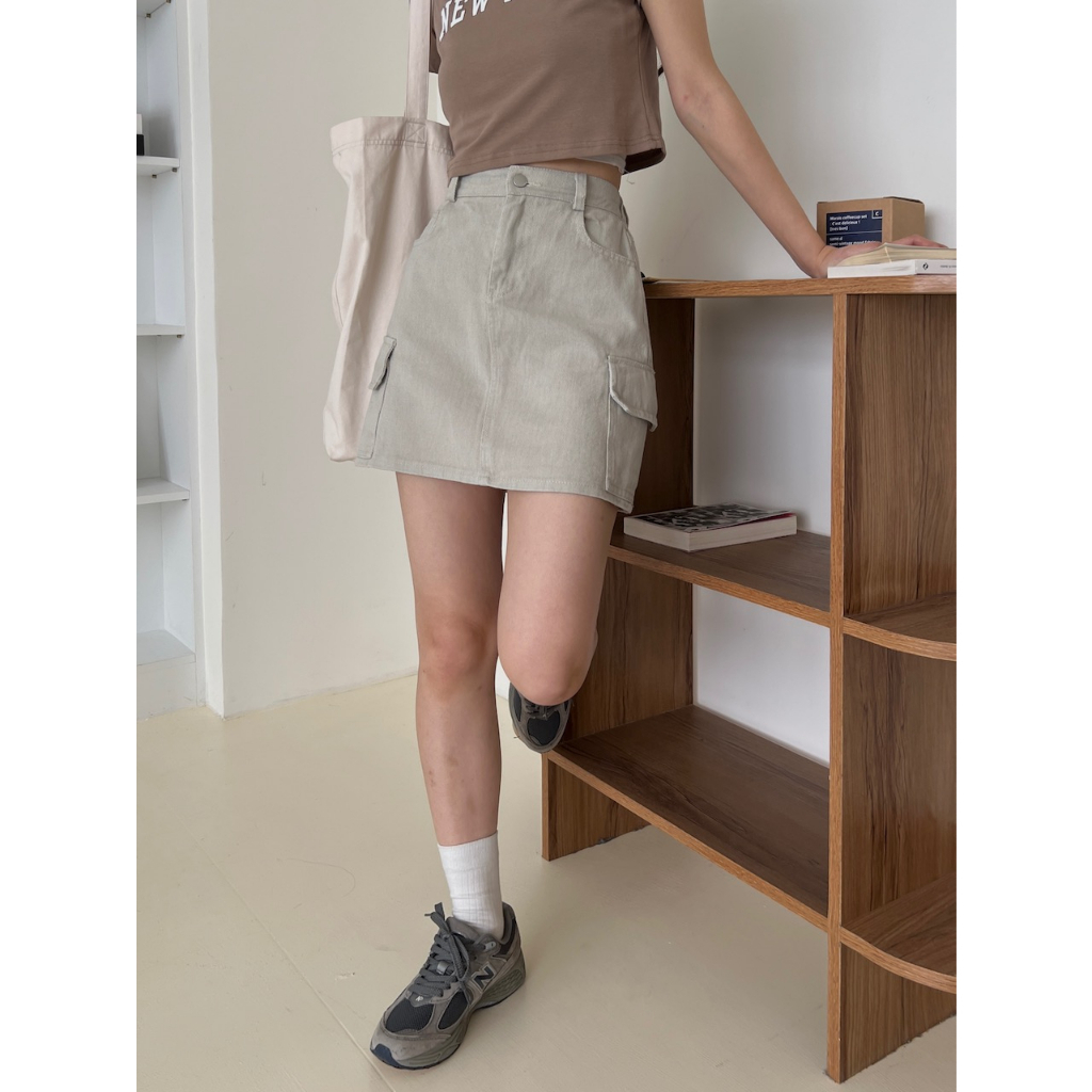 【imfine】絕美水洗復古感 後鬆緊質感短裙 #4286