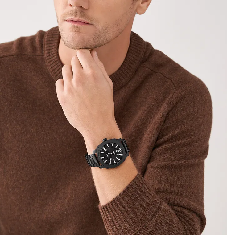 萬年鐘錶 - Fossil  美國品牌手錶   簡約復古全黑色不鏽鋼男錶 FS5971