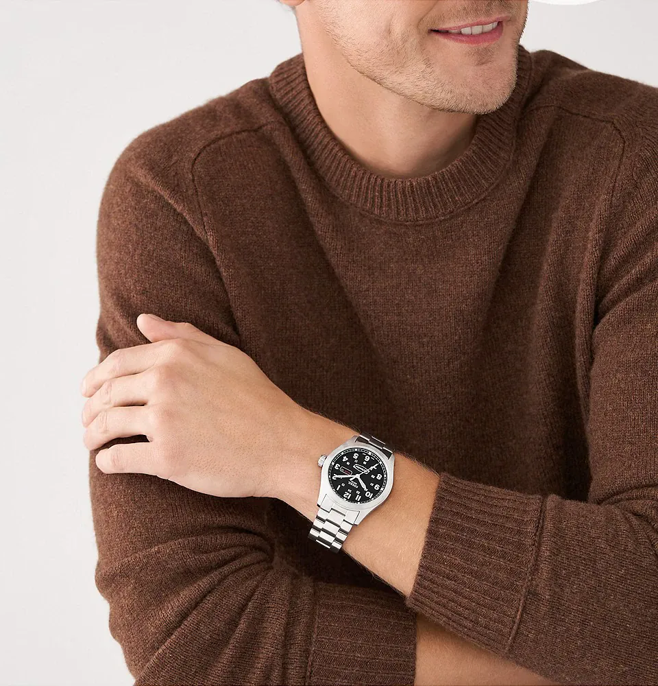 萬年鐘錶 - Fossil  美國品牌手錶   Defender 經典復古日曆太陽能不鏽鋼男錶   FS5976  錶徑 : 46MM