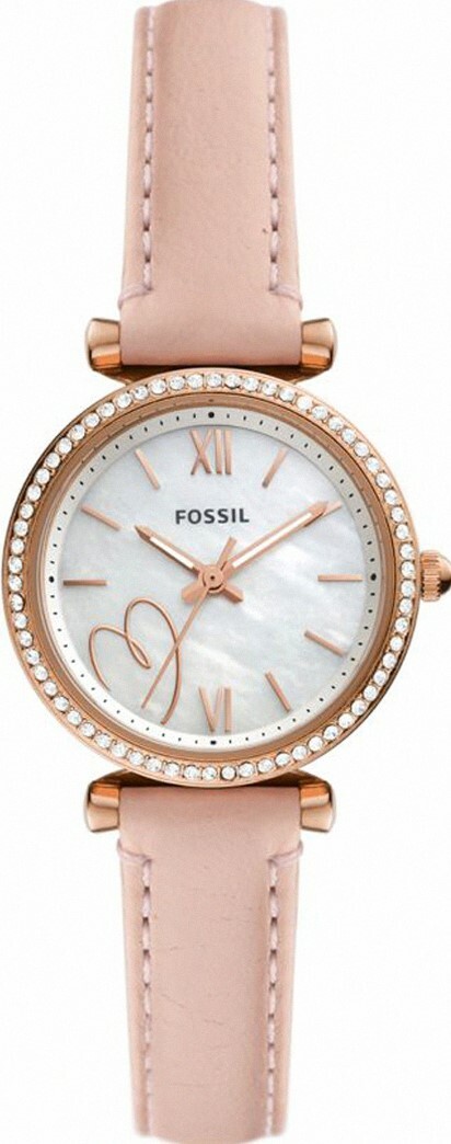 萬年鐘錶 - Fossil  閃耀甜心珍珠貝皮革女錶 ES5268   錶徑28MM