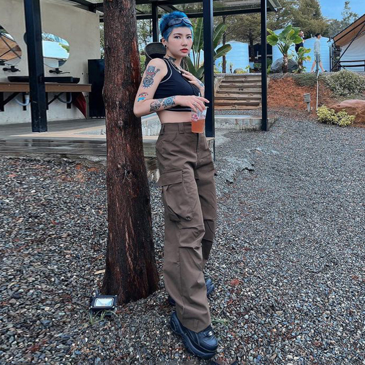 高腰寬版工裝褲