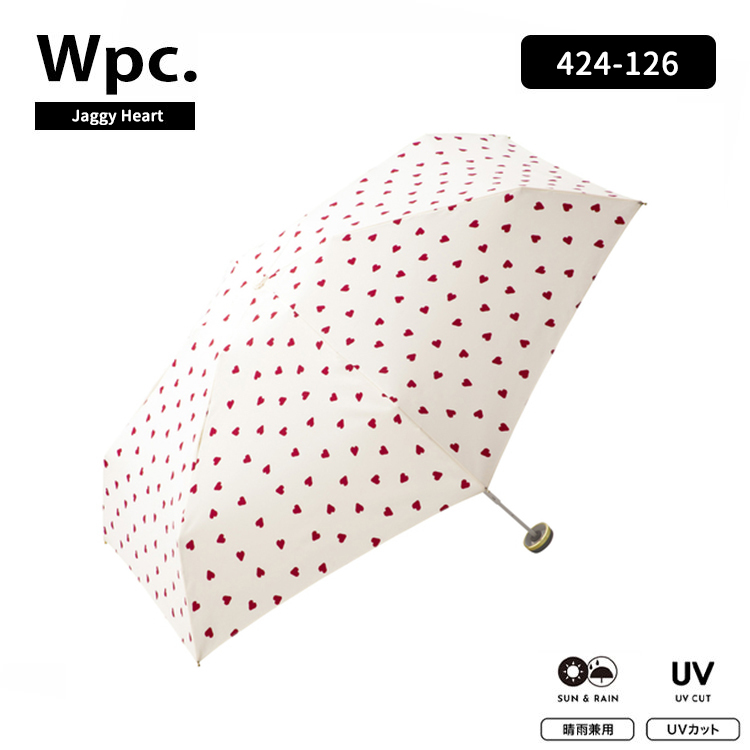 順豐免運|Wpc. - 【424-126】 Jaggy Heart Mini Umbrella 迷你五摺雨傘/縮骨遮 (深藍色 / 米白色)