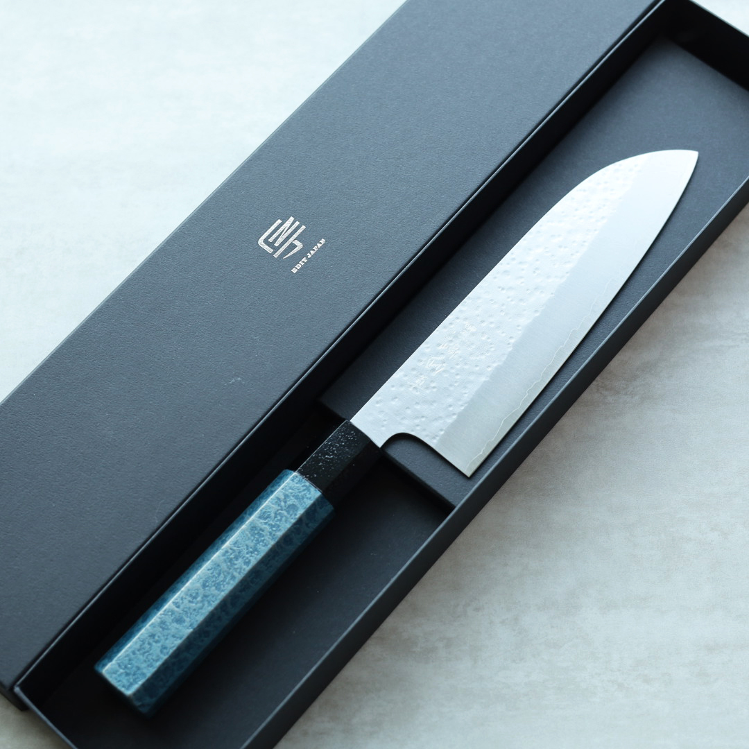藍包丁 黑崎真x福井職人 三德刀 165mm VG XEOS鋼 和紙藍柄