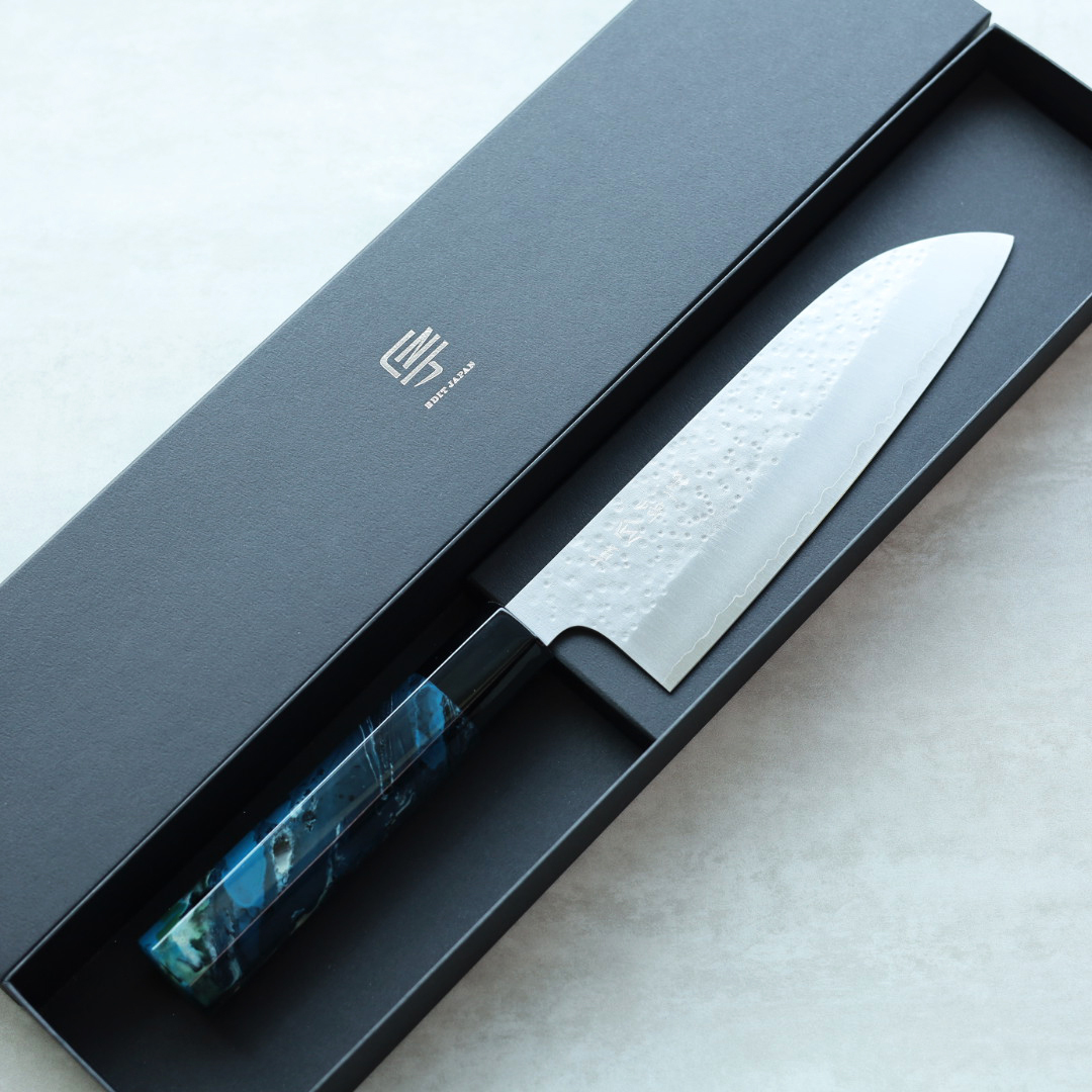 藍包丁 黑崎真x福井職人 三德刀 165mm VG XEOS鋼 流紋柄/藍