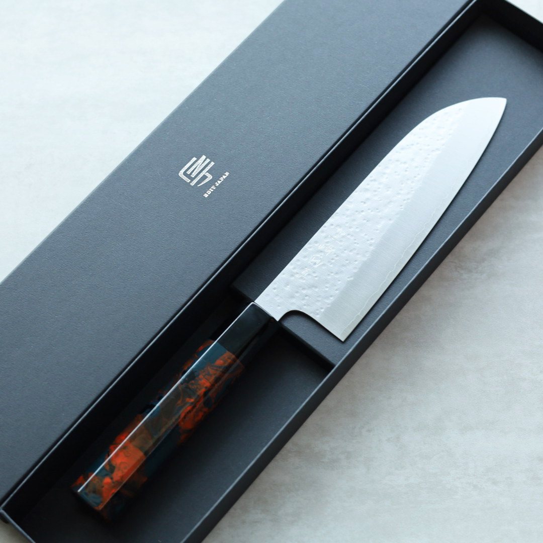 藍包丁 黑崎真x福井職人 三德刀 165mm VG XEOS鋼 流紋柄/橘