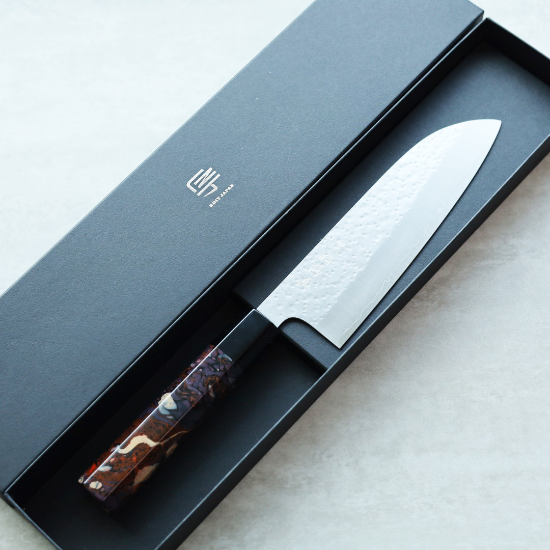 藍包丁 黑崎真x福井職人 三德刀 165mm VG XEOS鋼 流紋柄/紫