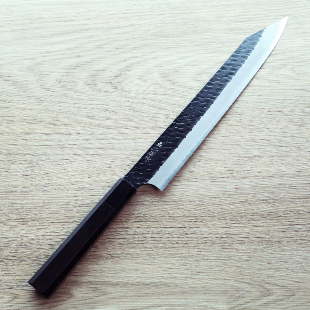 二唐刃物切付筋引255mm SG2 黑打鎚目