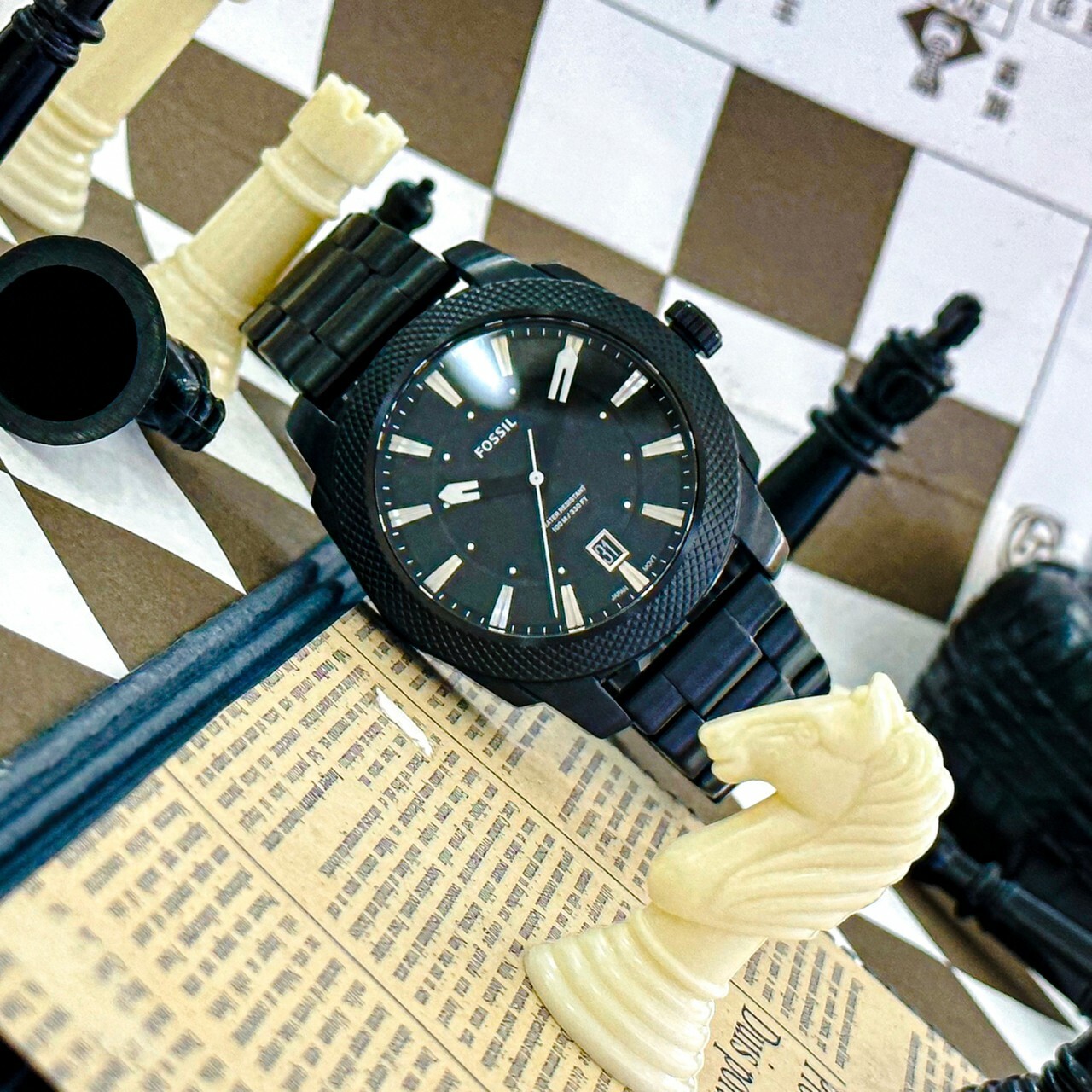 【FOSSIL】Machine 簡約經典酷黑不鏽鋼腕錶 FS5971 49mm 現代鐘錶