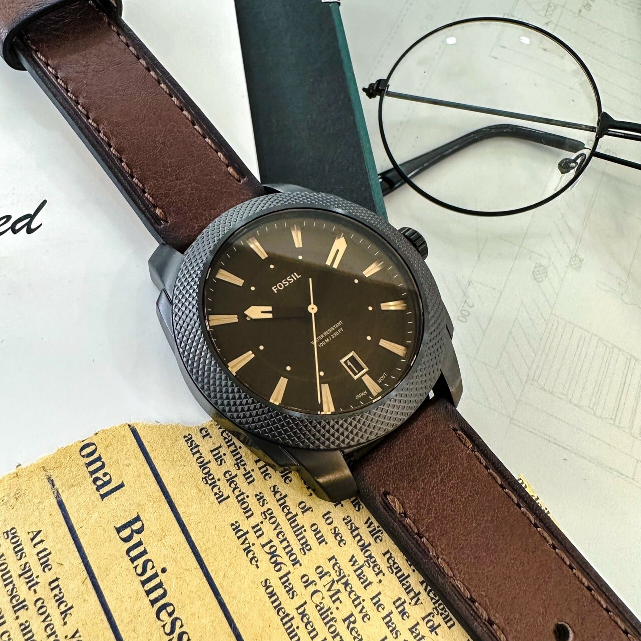 【FOSSIL】Machine 簡約復古爵士棕色腕錶 FS5972 49mm 現代鐘錶