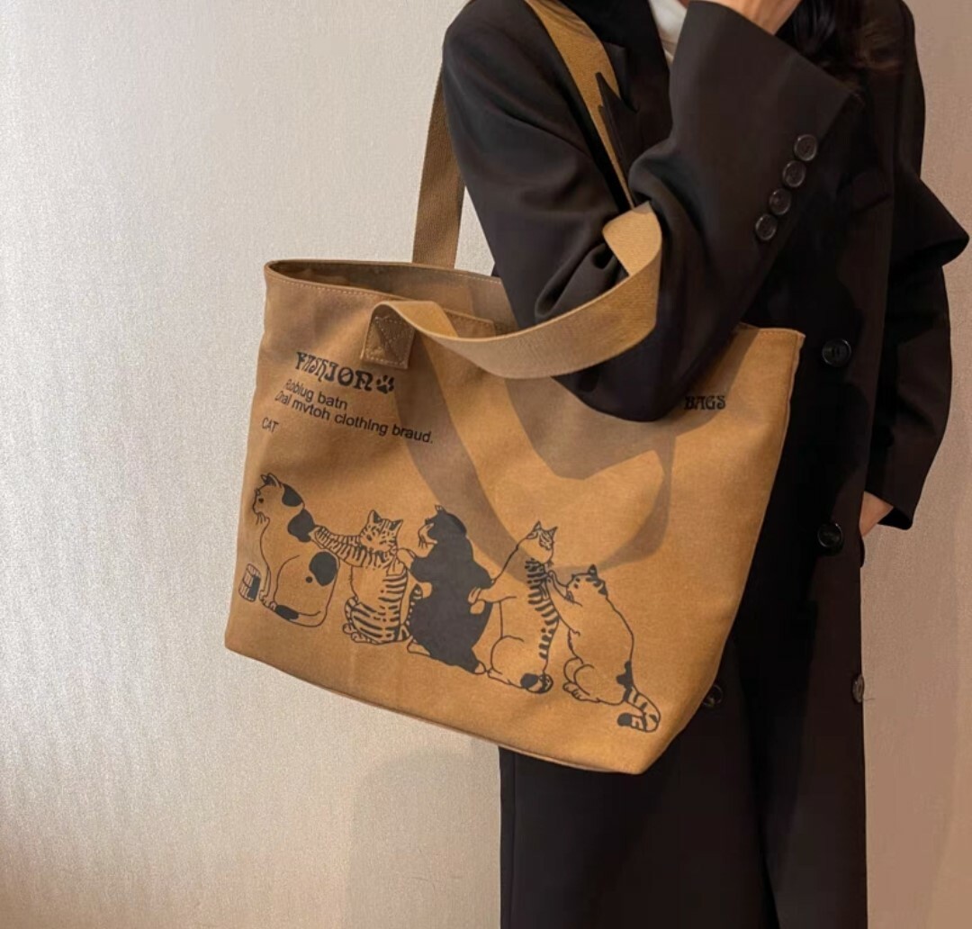 可愛貓咪大容量加厚帆布包