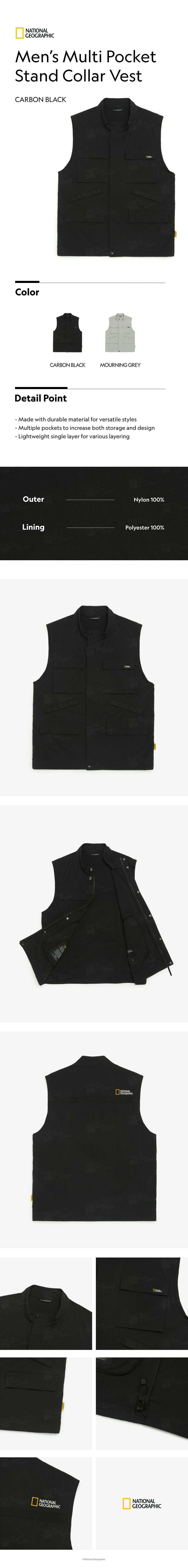 Men's Multi Pocket Stand Collar Vest - CARBON BLACK